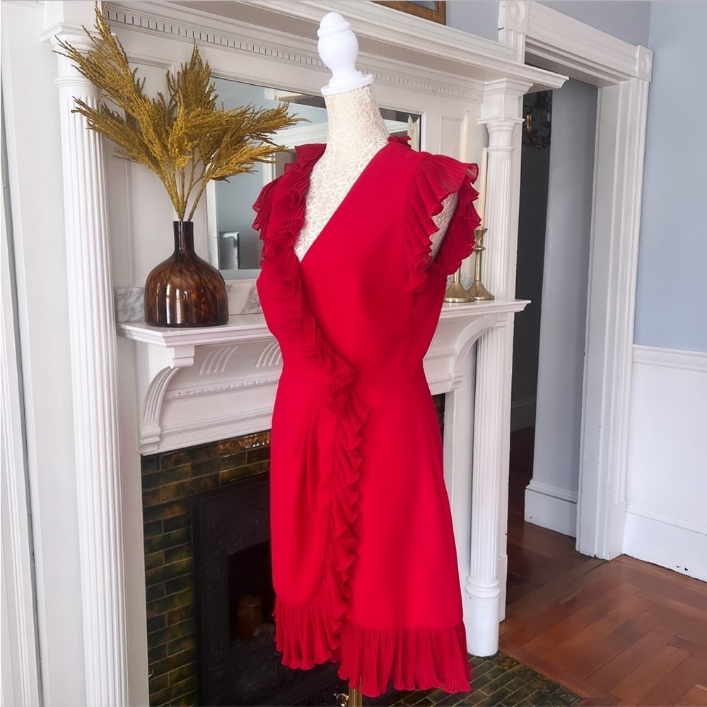 JILL STUART Red Flutter Ruffle Trim V-Neck Mini Dress‎ Size 6 - Picture 8 of 14